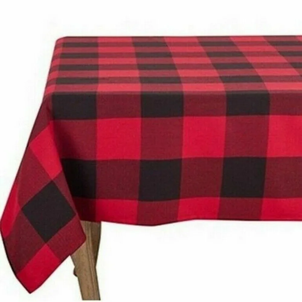 Buffalo Check Plaid Fabric Tablecloth Red Black Rustic Cabin 100% Cotton 60x120